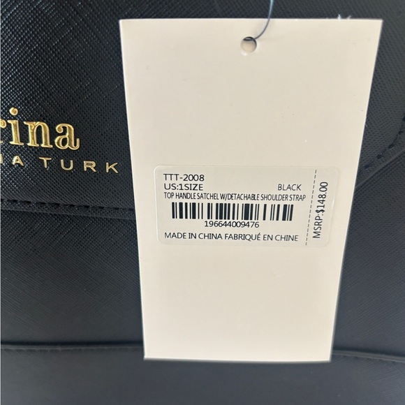 Sleek Sophisticated Trina Turk Black Handbag or Crossbody with Gold Hardware - Picture 7 of 11